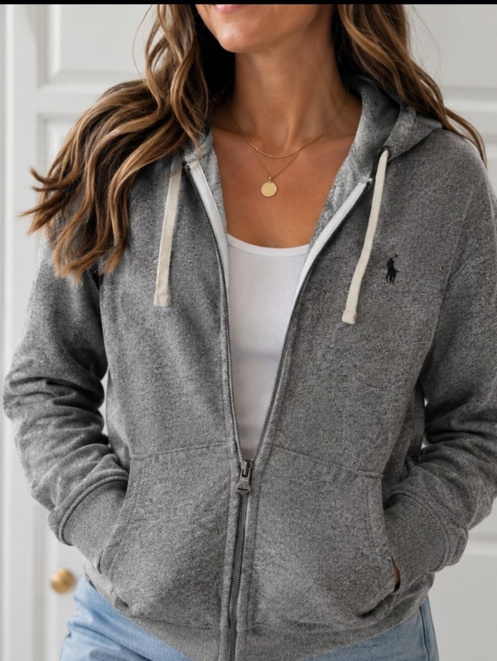 Polo Ralph Lauren Women’s Gray Full Zip Hoodie Pony Logo Preppy L